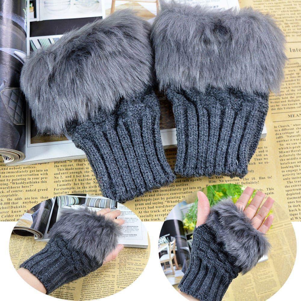 Cozy Multicolor Fur Lined Gloves - 2 Pcs for Women. M